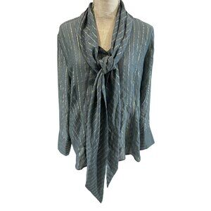 Chicos Black Label Silk Blend Metallic Stripe Top Size 2